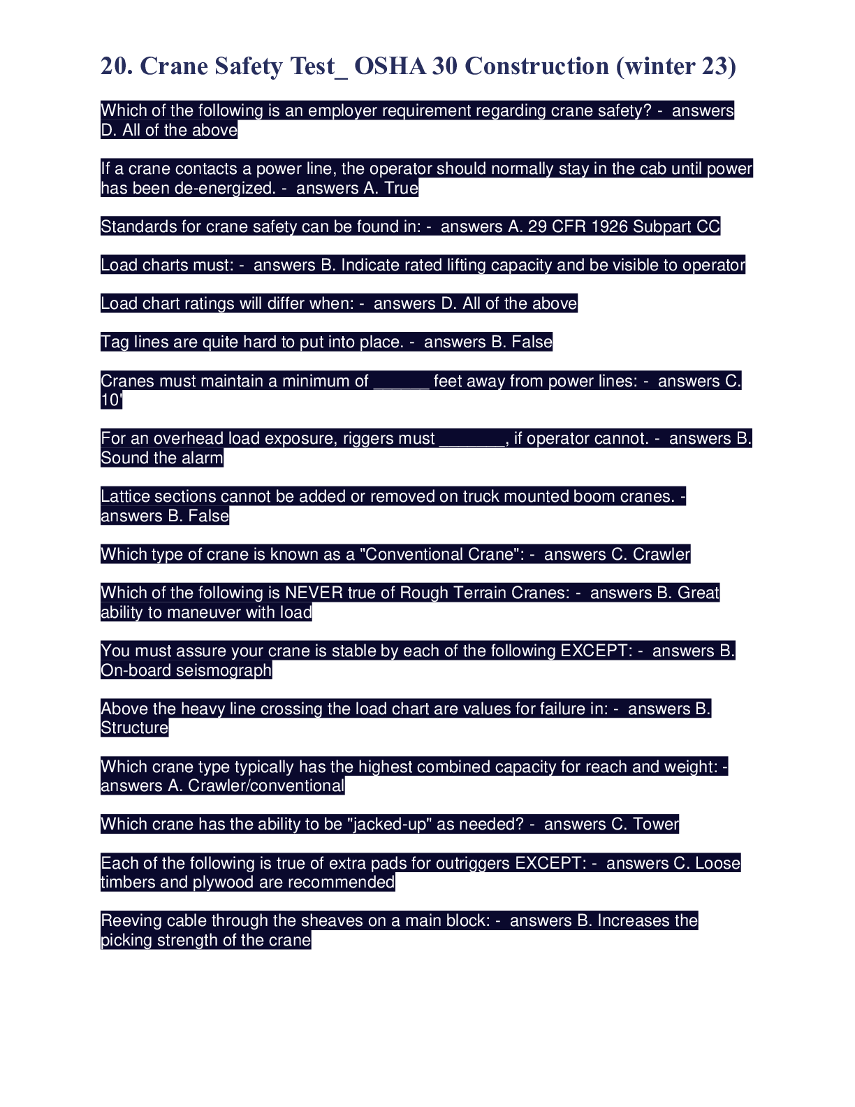 Preview image for 20. Crane Safety Test_ OSHA 30 Construction (winter 23)